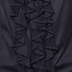 Pre Owned بلوزة رالف لورين كولكشن زرقاء داكنة قطن شيفون تفاصيل كرانيش مقاس متوسط