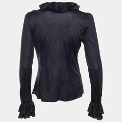 Pre Owned بلوزة رالف لورين كولكشن زرقاء داكنة قطن شيفون تفاصيل كرانيش مقاس متوسط