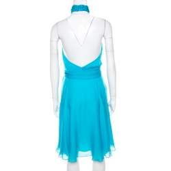 Pre Owned Ralph Lauren Collection Sky Blue Silk Ruffled Blackless Halter Dress M