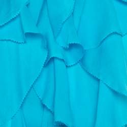 Pre Owned Ralph Lauren Collection Sky Blue Silk Ruffled Blackless Halter Dress M