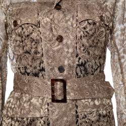 Pre Owned Ralph Lauren Gold Lace Long Sleeve Button Front Belted Jacket M