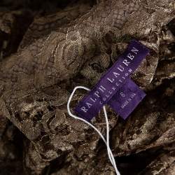 Pre Owned Ralph Lauren Gold Lace Long Sleeve Button Front Belted Jacket M