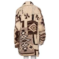 Pre Owned Ralph Lauren Beige Southwestern Patchwork Wool & Cashmere Hand Knit Cardigan L