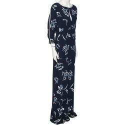 Pre Owned Ralph Lauren Midnight Blue Embellished Crepe Hollins Jumpsuit M