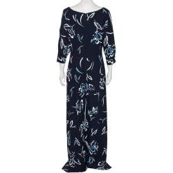 Pre Owned Ralph Lauren Midnight Blue Embellished Crepe Hollins Jumpsuit M