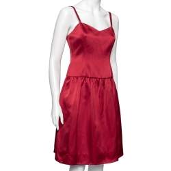 Pre Owned Ralph Lauren Collection Red Silk Sleeveless Flared Dress M