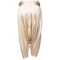 Pre Owned Ralph Lauren Collection Cream Silk Satin Pleated Harem Pants M