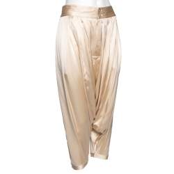 Pre Owned Ralph Lauren Collection Cream Silk Satin Pleated Harem Pants M