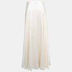 Ralph Lauren Collection Off-White Silk Satin Flared Maxi Skirt M