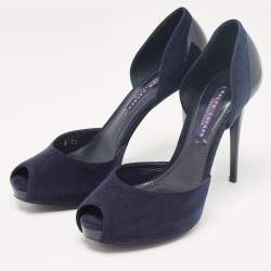 Ralph Lauren Collection Navy Blue Suede Peep Toe D'orsay Pumps Size 37.5