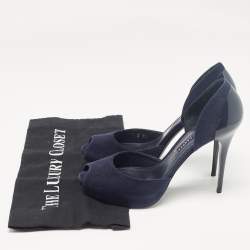 Ralph Lauren Collection Navy Blue Suede Peep Toe D'orsay Pumps Size 37.5