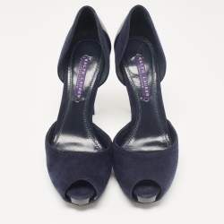 Ralph Lauren Collection Navy Blue Suede Peep Toe D'orsay Pumps Size 37.5