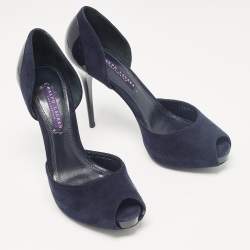 Ralph Lauren Collection Navy Blue Suede Peep Toe D'orsay Pumps Size 37.5