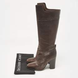 Pre Owned Ralph Lauren Collection Brown Leather Knee Length Boots Size 37.5