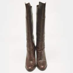 Pre Owned Ralph Lauren Collection Brown Leather Knee Length Boots Size 37.5