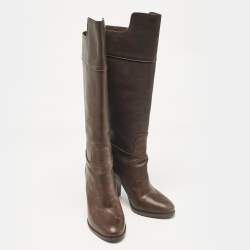 Pre Owned Ralph Lauren Collection Brown Leather Knee Length Boots Size 37.5