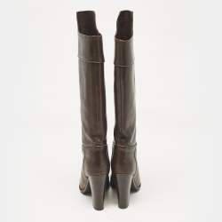 Pre Owned Ralph Lauren Collection Brown Leather Knee Length Boots Size 37.5