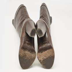 Pre Owned Ralph Lauren Collection Brown Leather Knee Length Boots Size 37.5