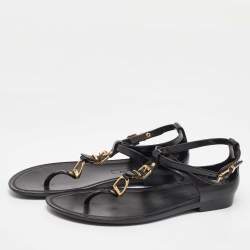 Ralph Lauren Black Jelly Karly T-Strap Flat Sandals Size 38.5