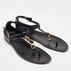 Ralph Lauren Black Jelly Karly T-Strap Flat Sandals Size 38.5