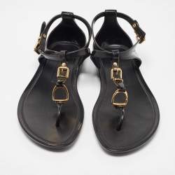 Ralph Lauren Black Jelly Karly T-Strap Flat Sandals Size 38.5