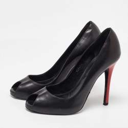 Pre Owned Ralph Lauren Black Leather Peep Toe Pumps Size 37