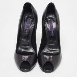Pre Owned Ralph Lauren Black Leather Peep Toe Pumps Size 37