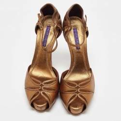 Ralph Lauren Collection Gold Leather Platform Ankle Strap Sandals Size 40