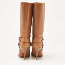 مملوكة مسبقًا حذاء بوت رالف لورين كولكشن جلد بني بطول منتصف الساق مقاس 40