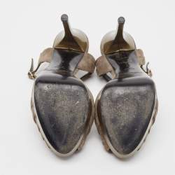 Pre Owned Ralph Lauren Collection Olive Green Suede Ankle Strap Platform Sandals Size 37