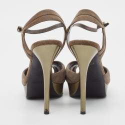 Pre Owned Ralph Lauren Collection Olive Green Suede Ankle Strap Platform Sandals Size 37