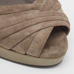 Pre Owned Ralph Lauren Collection Olive Green Suede Ankle Strap Platform Sandals Size 37