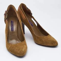 Ralph Lauren Collection Tan Leather and Suede Buckle Pumps Size 38