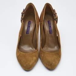 Ralph Lauren Collection Tan Leather and Suede Buckle Pumps Size 38