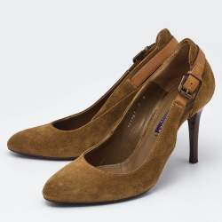 Ralph Lauren Collection Tan Leather and Suede Buckle Pumps Size 38