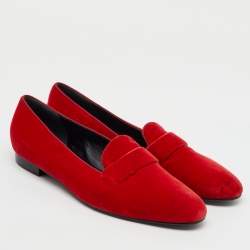 Ralph Lauren Collection Red Velvet Smoking Slippers Size 39.5