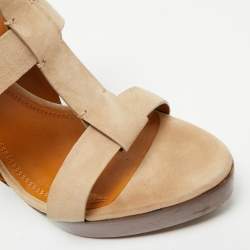 Pre Owned Ralph Lauren Collection Beige Suede Platform Sandals Size 39.5