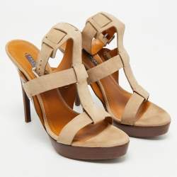 Pre Owned Ralph Lauren Collection Beige Suede Platform Sandals Size 39.5