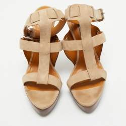 Pre Owned Ralph Lauren Collection Beige Suede Platform Sandals Size 39.5