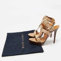 Pre Owned Ralph Lauren Collection Beige Suede Platform Sandals Size 39.5