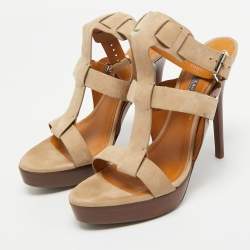 Pre Owned Ralph Lauren Collection Beige Suede Platform Sandals Size 39.5