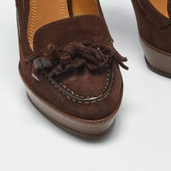 Pre Owned Ralph Lauren Brown Suede Tassel Platform Loafer Pumps Size 39