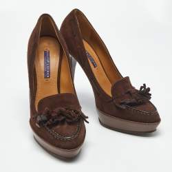 Pre Owned Ralph Lauren Brown Suede Tassel Platform Loafer Pumps Size 39