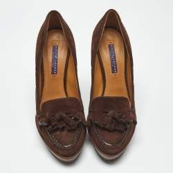 Pre Owned Ralph Lauren Brown Suede Tassel Platform Loafer Pumps Size 39