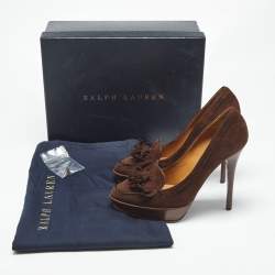 Pre Owned Ralph Lauren Brown Suede Tassel Platform Loafer Pumps Size 39