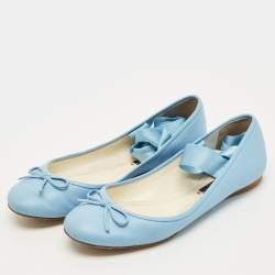 Pre Owned Ralph Lauren Collection Blue Leather Ankle Tie Up Ballet Flats Size 38