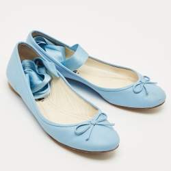Pre Owned Ralph Lauren Collection Blue Leather Ankle Tie Up Ballet Flats Size 38