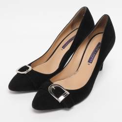 Pre Owned Ralph Lauren Collection Black Suede Buckle Pumps Size 38