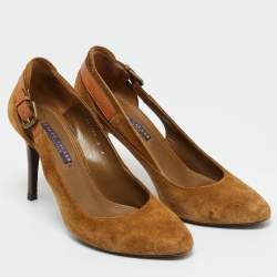 Pre Owned Ralph Lauren Brown Suede SIde Buckle Round Toe Pumps Size 39