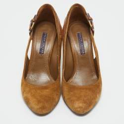 Pre Owned Ralph Lauren Brown Suede SIde Buckle Round Toe Pumps Size 39